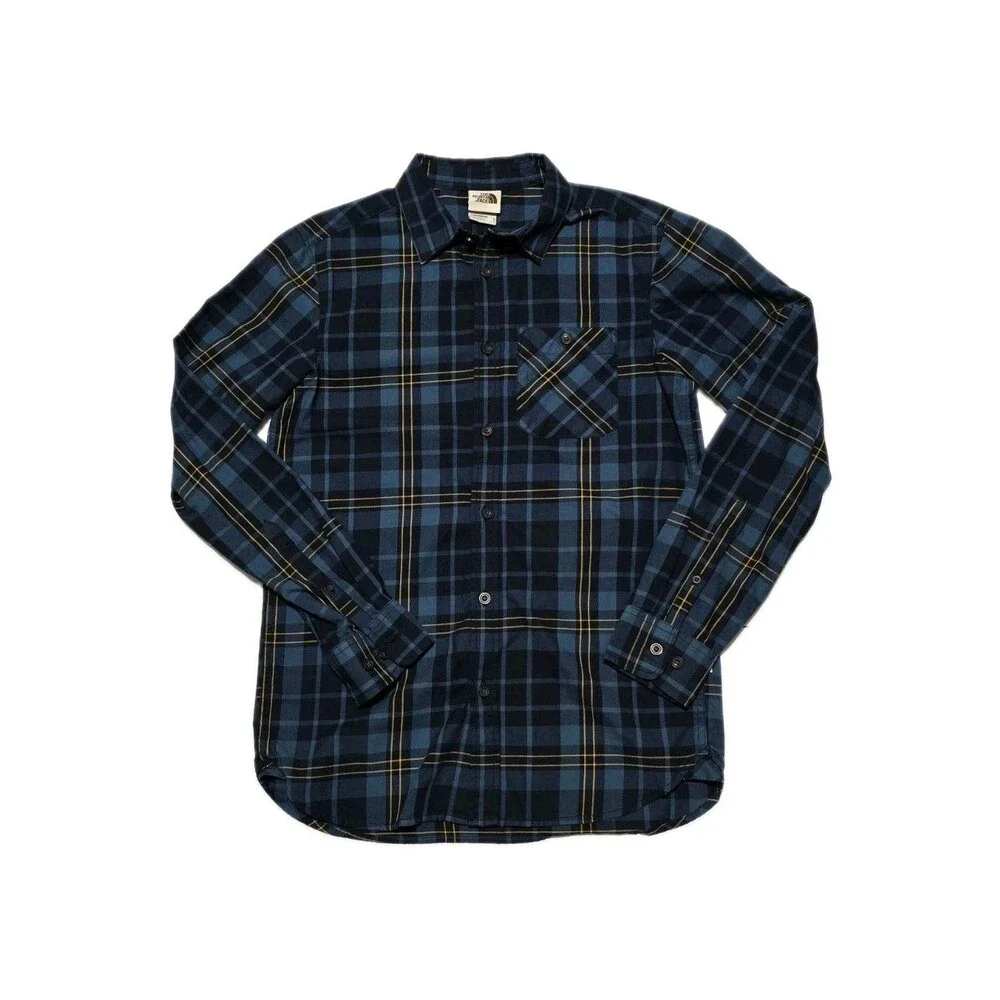The North Face Men’s Small HAYDEN PASS 2.0 Long Sleeve FLANNEL SHIRT Blue Yellow
